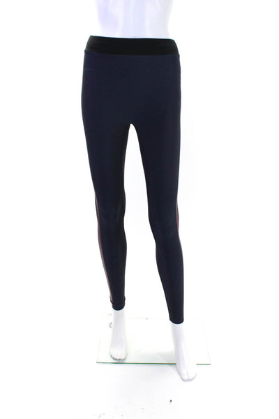 Ultracor Womens Knit Pull On Striped High Rise Leggings Pants Navy Blue Size S