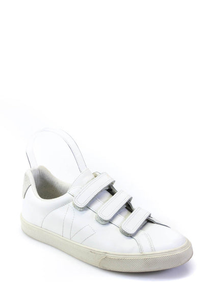 Veja Womens Leather Low Top Hook Pile Tape Casual Walking Sneakers White Size 6