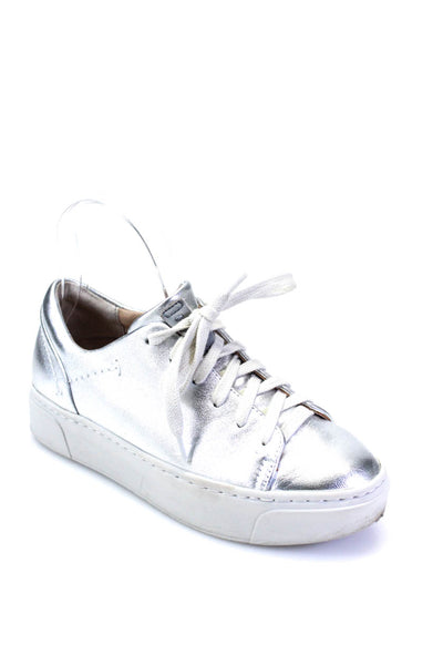 Nakedfeet Womens Leather Lace Up Helixx 2 Sneakers Silver Metallic Size 6 Medium