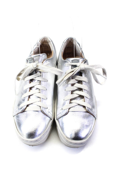 Nakedfeet Womens Leather Lace Up Helixx 2 Sneakers Silver Metallic Size 6 Medium