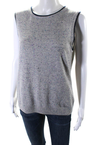 St. John Womens Cashmere Knit Spotted Print Sleeveless Sweater Vest Gray Size M