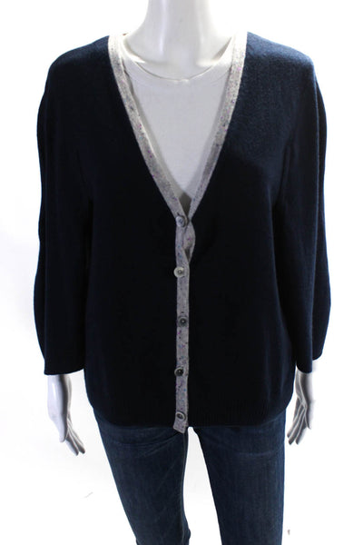 St. John Womens Cashmere Spotted Print Cape Sweater Cardigan Navy Blue Size M