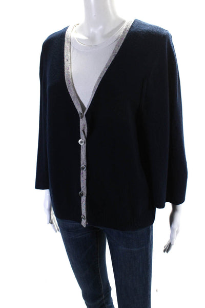 St. John Womens Cashmere Spotted Print Cape Sweater Cardigan Navy Blue Size M