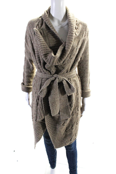 Sparrow Anthropologie Womens Open Front Belted Cable Knit Cardigan Brown Small