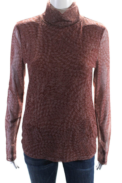 Anthropologie Womens Long Sleeve Printed Mesh Turtleneck Top Mauve Size Small