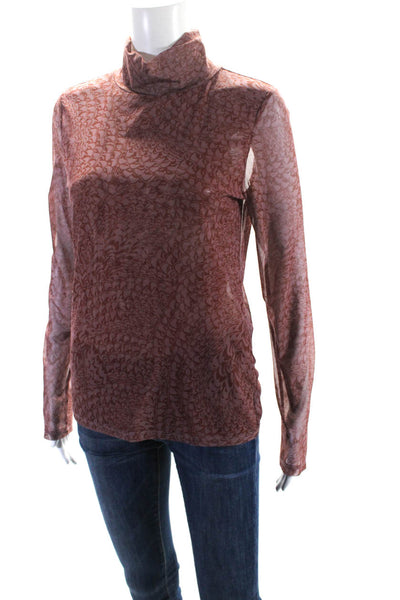 Anthropologie Womens Long Sleeve Printed Mesh Turtleneck Top Mauve Size Small