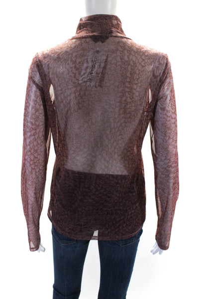 Anthropologie Womens Long Sleeve Printed Mesh Turtleneck Top Mauve Size Small