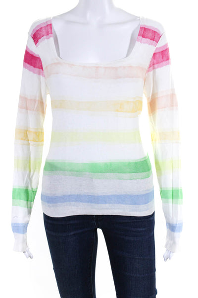 Ecru Womens Cotton Colorblock Print Long Sleeve Knit Shirt Multicolor Size M