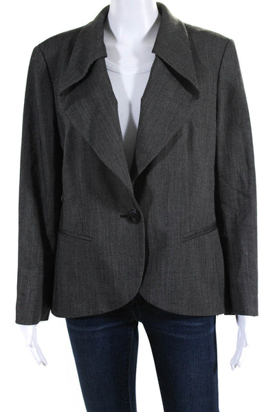 Lafayette 148 New York Womens Fold Lapel Single Button Jacket Black Wool Size 12