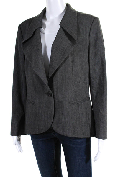 Lafayette 148 New York Womens Fold Lapel Single Button Jacket Black Wool Size 12