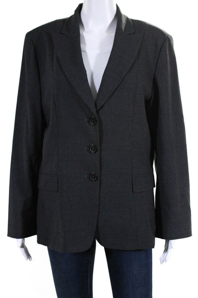 Elie Tahari Womens Striped Three Button Blazer Jacket Gray Blue Wool Size 14