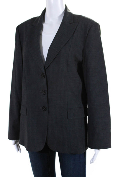 Elie Tahari Womens Striped Three Button Blazer Jacket Gray Blue Wool Size 14