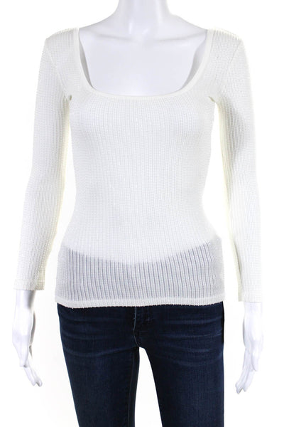 Ralph Lauren Black Label Womens Beaded Sweater White Cotton Size Extra Small