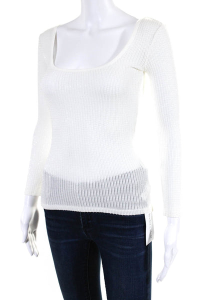 Ralph Lauren Black Label Womens Beaded Sweater White Cotton Size Extra Small