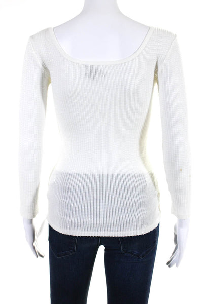 Ralph Lauren Black Label Womens Beaded Sweater White Cotton Size Extra Small