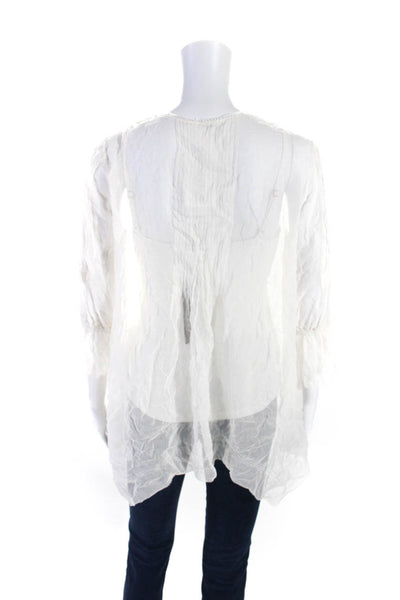 Elie Tahari Womens 3/4 Sleeve Pintuck Chiffon Y Neck Top Blouse White Size Small