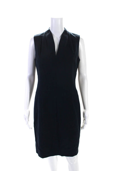 T Tahari Womens V Neck Sleeveless Woven Sheath Dress Navy Blue Size 6