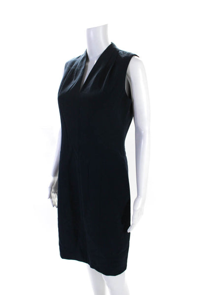 T Tahari Womens V Neck Sleeveless Woven Sheath Dress Navy Blue Size 6