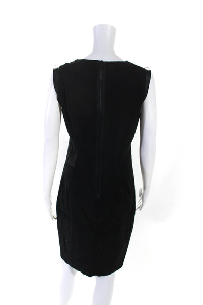 T Tahari Womens Faux Leather Trim V Neck Sleeveless Sheath Dress Black Size 6