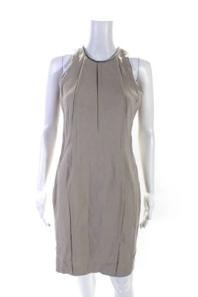 T Tahari Womens Velvet Trim Crew Neck Sleeveless Sheath Dress Beige Size 6