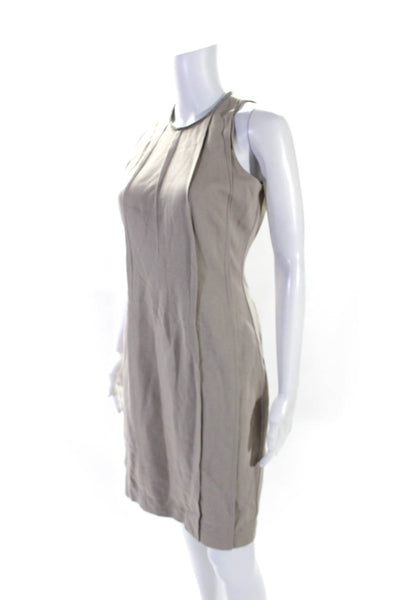 T Tahari Womens Velvet Trim Crew Neck Sleeveless Sheath Dress Beige Size 6