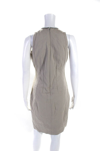 T Tahari Womens Velvet Trim Crew Neck Sleeveless Sheath Dress Beige Size 6