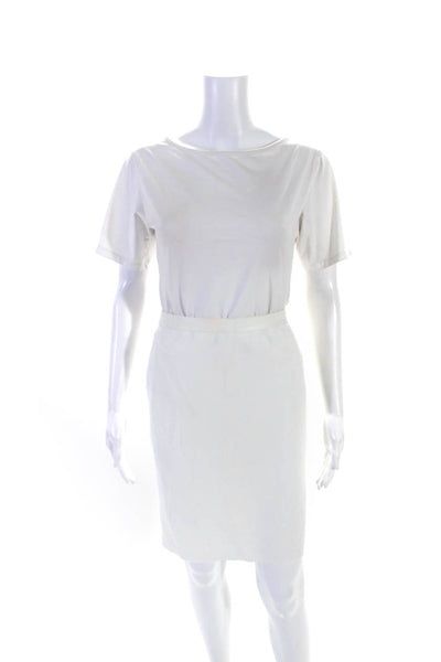 Elie Tahari Womens Elastic Waist Ponte Knee Length Pencil Skirt White Size 6