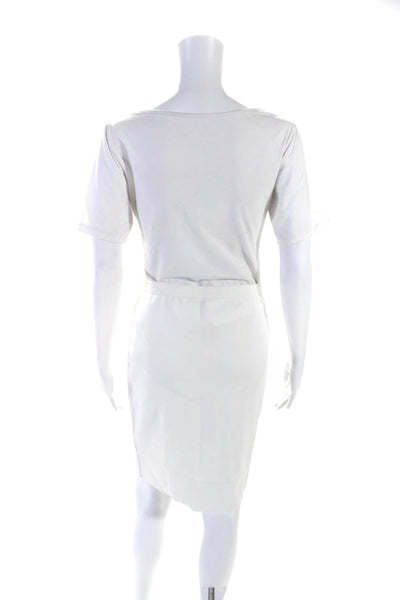 Elie Tahari Womens Elastic Waist Ponte Knee Length Pencil Skirt White Size 6