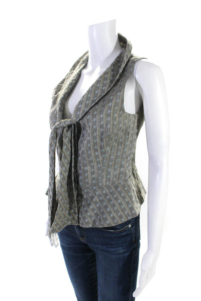 Armani Collezioni Womens Striped Collared Button Up Blouse Vest Gray Size 6