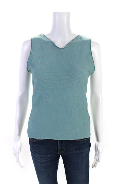 Armani Collezioni Womens Textured Knit Sleeveless V-Neck Blouse Top Blue Size 8