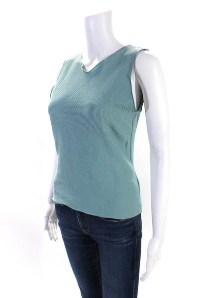 Armani Collezioni Womens Textured Knit Sleeveless V-Neck Blouse Top Blue Size 8