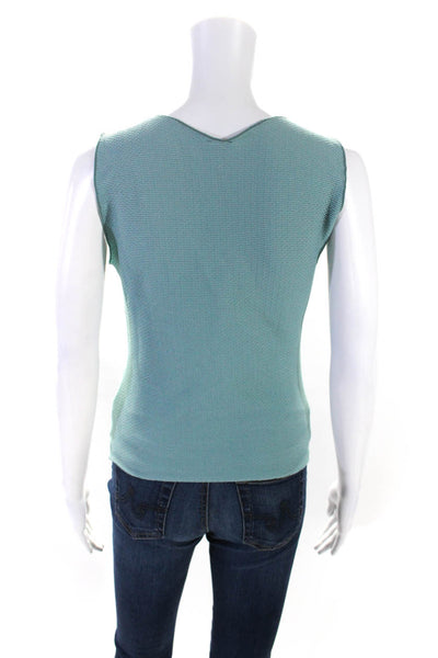 Armani Collezioni Womens Textured Knit Sleeveless V-Neck Blouse Top Blue Size 8