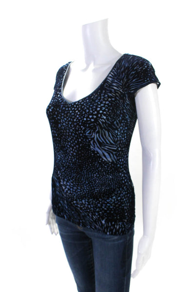 Armani Collezioni Womens Burnout Velvet Scoop Neck Cap Sleeve Blouse Navy Size 6