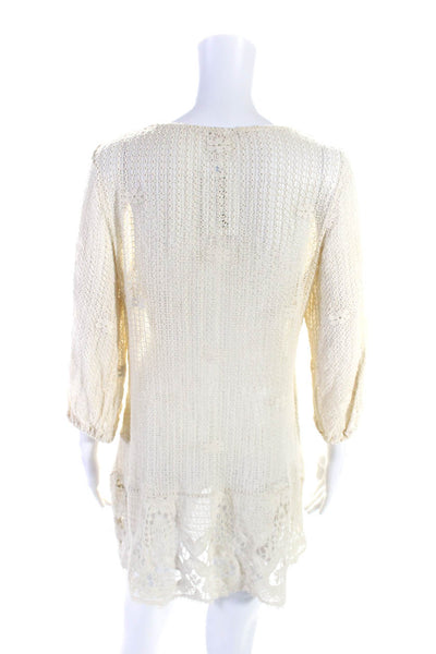 Eberjey Womens Beige Cotton Lace Scoop Neck 3/4 Sleeve A-Line Dress Size S/M