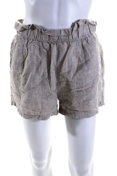 Isaac Mizrahi Womens Linen High Rise Paper Bag Shorts Beige Size Small