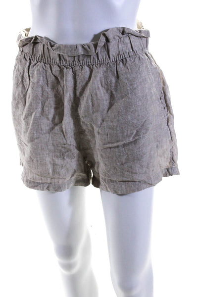 Isaac Mizrahi Womens Linen High Rise Paper Bag Shorts Beige Size Small