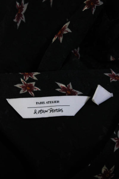 & Other Stories Womens Floral Print Button Down A Line Dress Black Size 6