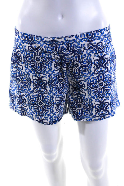 Trina Turk Womens Floral Print Mid Rise Shorts White Blue Cotton Blend Size 6