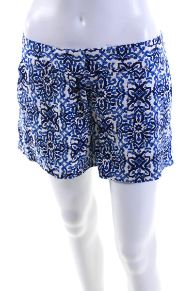 Trina Turk Womens Floral Print Mid Rise Shorts White Blue Cotton Blend Size 6