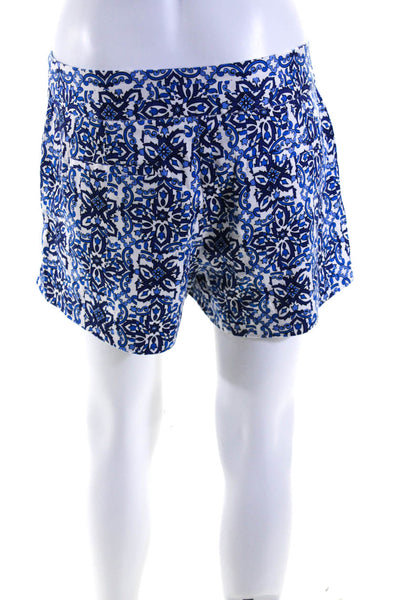 Trina Turk Womens Floral Print Mid Rise Shorts White Blue Cotton Blend Size 6