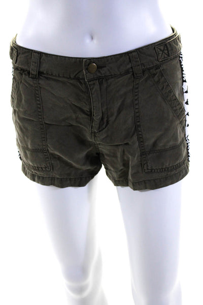 Pam & Gela Womens Beaded Trim Low Rise Utility Shorts Dark Olive Green Size 0