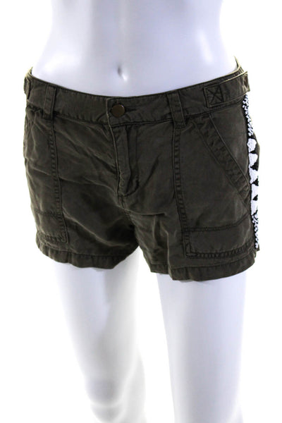 Pam & Gela Womens Beaded Trim Low Rise Utility Shorts Dark Olive Green Size 0