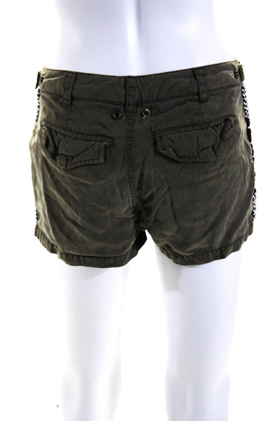 Pam & Gela Womens Beaded Trim Low Rise Utility Shorts Dark Olive Green Size 0