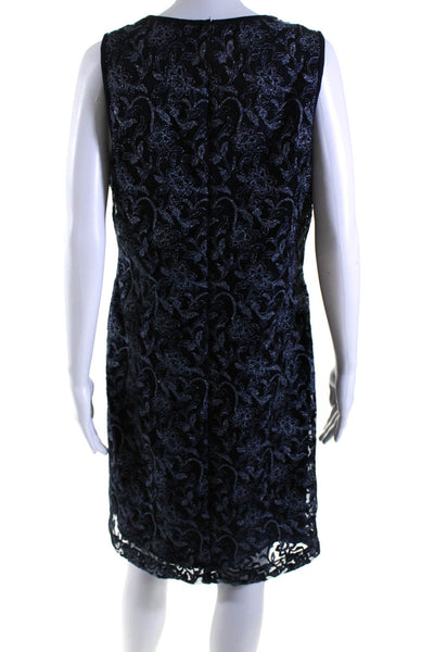 Lauren Ralph Lauren Womens Metallic Floral Embroidered Sheath Dress Navy Size 12