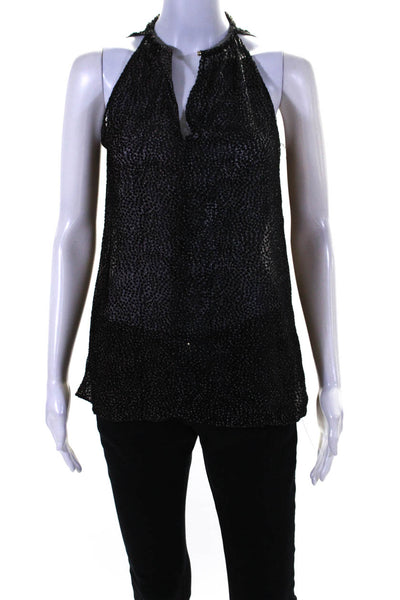 Elie Tahari Womens Polka Dot Metal Neckline Sleeveless Tank Top Black Size Small