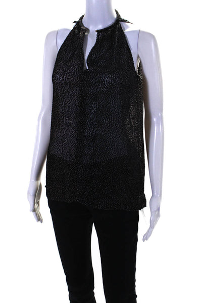 Elie Tahari Womens Polka Dot Metal Neckline Sleeveless Tank Top Black Size Small