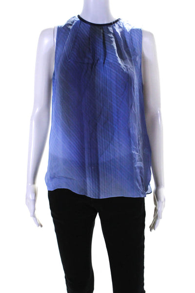 Elie Tahari Womens Striped Pleated Front Crew Neck Tank Top Blue Size Small