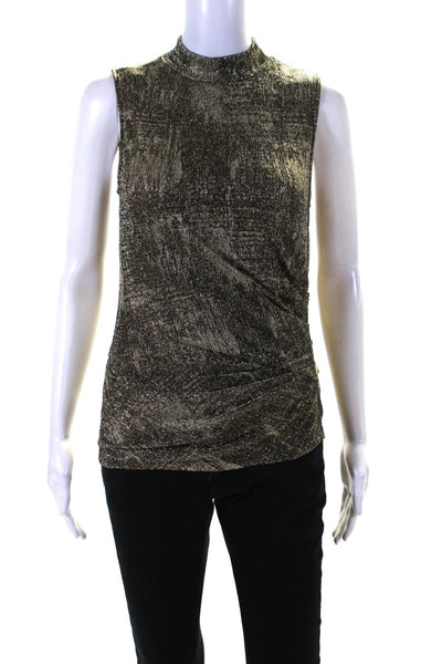 T Tahari Womens Ruched Sleevless Tank Top Gold Metallic Black Size Small