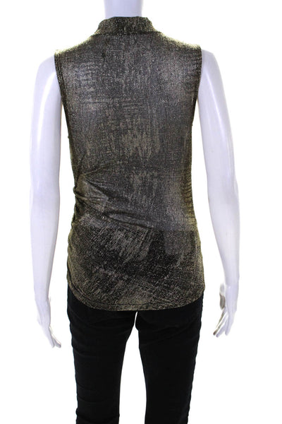 T Tahari Womens Ruched Sleevless Tank Top Gold Metallic Black Size Small