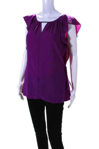 T Tahari Womens Beaded Trim Short Sleeves Blouse Violet Purple Size Small